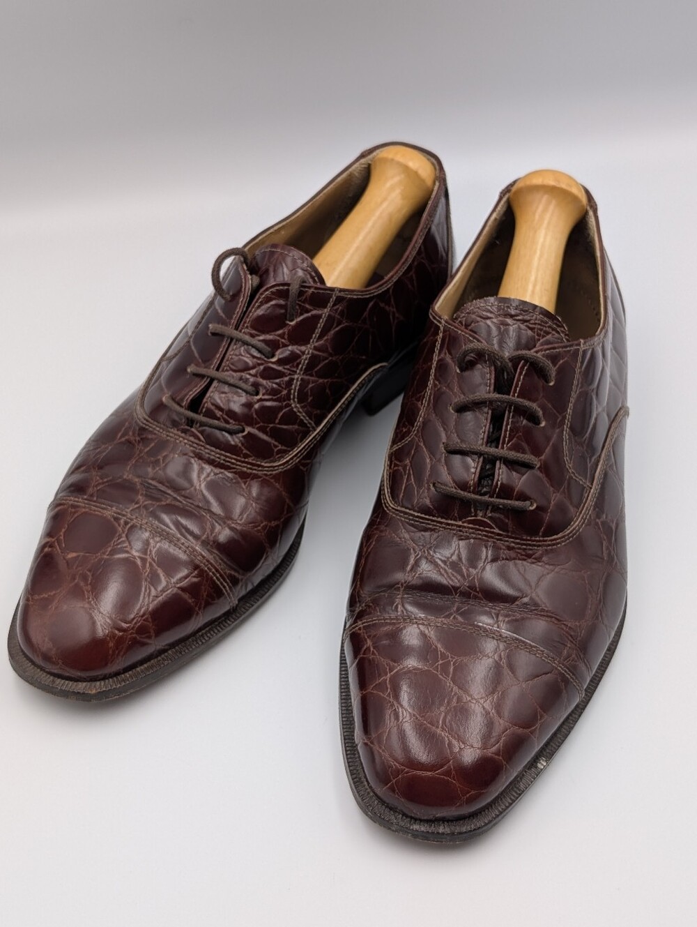 Vintage Caporicci Italy Men's Real Crocodile Leather Oxforda Merlot